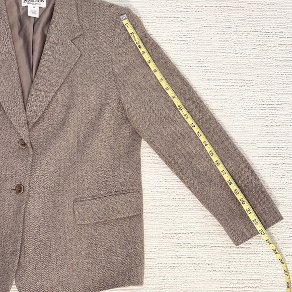 PENDLETON Women’s 16P Taupe Blazer Herringbone Lambswool Equestrian Academia - Picture 8 of 12